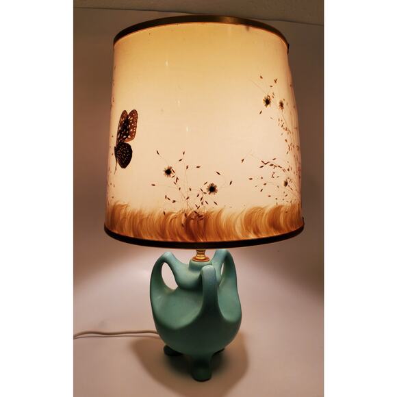 Vintage Van Briggle Blue Lamp with Wildflowers Butterflies Lampshade w/ Stamp - Picture 14 of 16